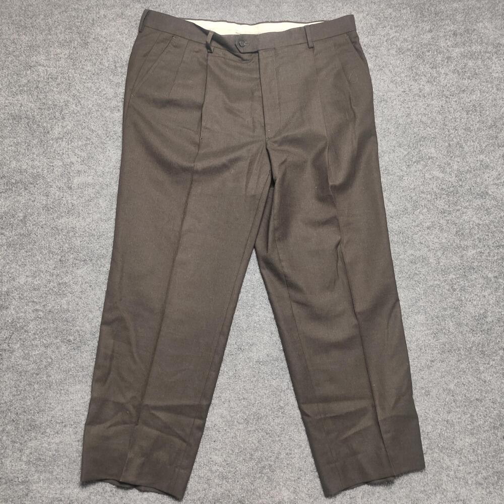 Pronto Uomo Dress Pants Mens 38x27 Brown Wool Cashmere Pleated Classic Fit